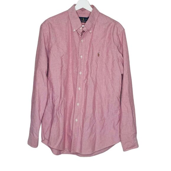 Ralph‎ Lauren Mens Custom Fit Red Long Sleeve Button Front Shirt Large - Picture 1 of 3